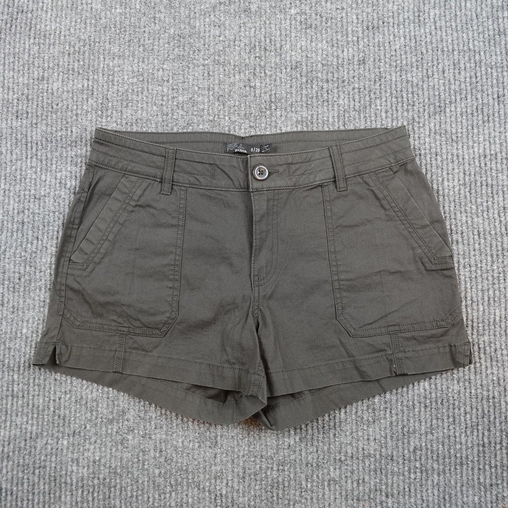 PrAna Elle Shorts Womens 8 Green Twill Chino Stretch Casual Outdoor Pockets
